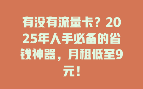 有没有流量卡？2025年人手必备的省钱神器，月租低至9元！