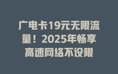 广电卡19元无限流量！2025年畅享高速网络不设限