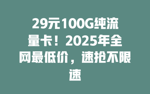 29元100G纯流量卡！2025年全网最低价，速抢不限速