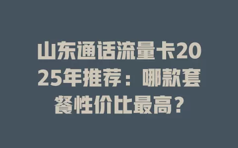 山东通话流量卡2025年推荐：哪款套餐性价比最高？