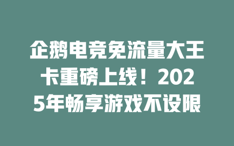 企鹅电竞免流量大王卡重磅上线！2025年畅享游戏不设限