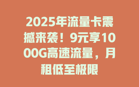 2025年流量卡震撼来袭！9元享1000G高速流量，月租低至极限