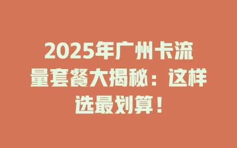 2025年广州卡流量套餐大揭秘：这样选最划算！
