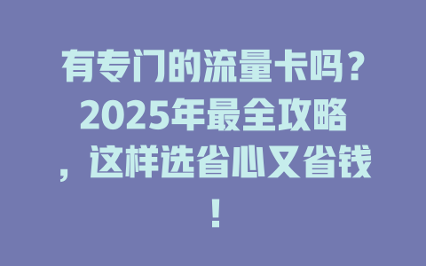 有专门的流量卡吗？2025年最全攻略，这样选省心又省钱！