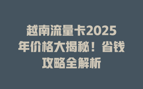 越南流量卡2025年价格大揭秘！省钱攻略全解析