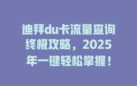 迪拜du卡流量查询终极攻略，2025年一键轻松掌握！
