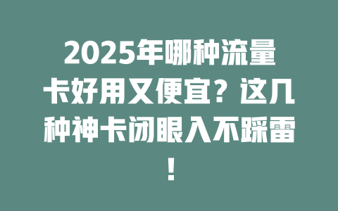 2025年哪种流量卡好用又便宜？这几种神卡闭眼入不踩雷！