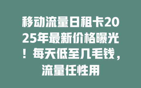 移动流量日租卡2025年最新价格曝光！每天低至几毛钱，流量任性用