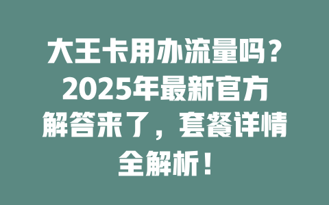 大王卡用办流量吗？2025年最新官方解答来了，套餐详情全解析！