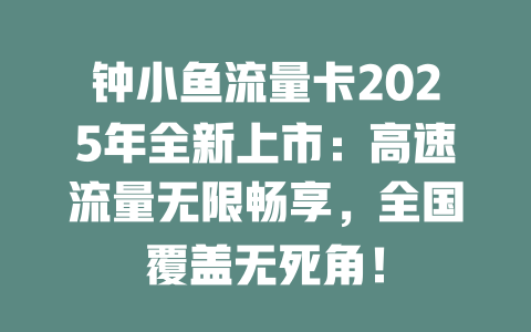 钟小鱼流量卡2025年全新上市：高速流量无限畅享，全国覆盖无死角！