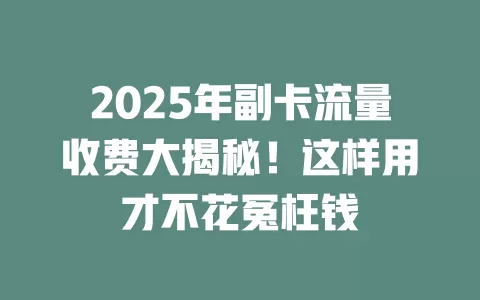 2025年副卡流量收费大揭秘！这样用才不花冤枉钱