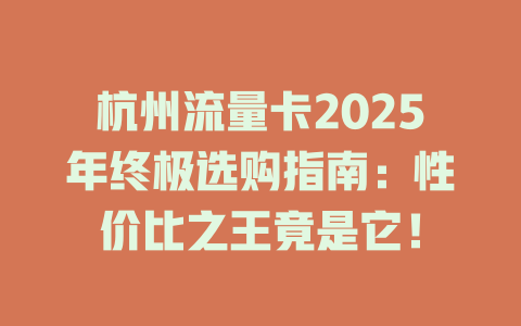 杭州流量卡2025年终极选购指南：性价比之王竟是它！