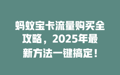 蚂蚁宝卡流量购买全攻略，2025年最新方法一键搞定！