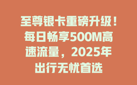 至尊银卡重磅升级！每日畅享500M高速流量，2025年出行无忧首选