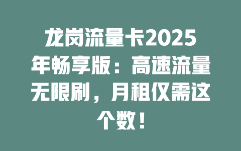 龙岗流量卡2025年畅享版：高速流量无限刷，月租仅需这个数！