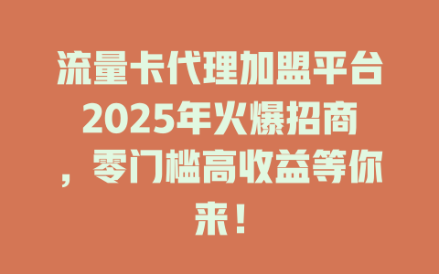 流量卡代理加盟平台2025年火爆招商，零门槛高收益等你来！