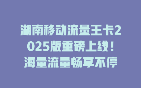 湖南移动流量王卡2025版重磅上线！海量流量畅享不停