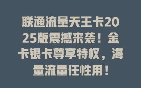 联通流量天王卡2025版震撼来袭！金卡银卡尊享特权，海量流量任性用！