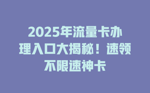 2025年流量卡办理入口大揭秘！速领不限速神卡