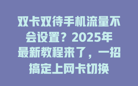 双卡双待手机流量不会设置？2025年最新教程来了，一招搞定上网卡切换