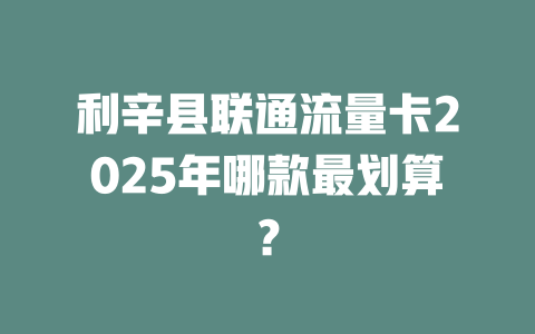 利辛县联通流量卡2025年哪款最划算？