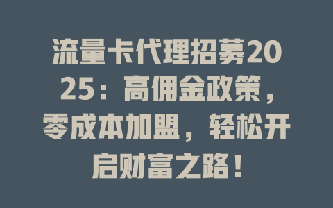 流量卡代理招募2025：高佣金政策，零成本加盟，轻松开启财富之路！