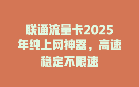 联通流量卡2025年纯上网神器，高速稳定不限速
