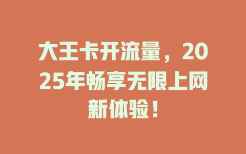 大王卡开流量，2025年畅享无限上网新体验！