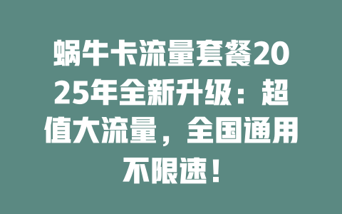 蜗牛卡流量套餐2025年全新升级：超值大流量，全国通用不限速！