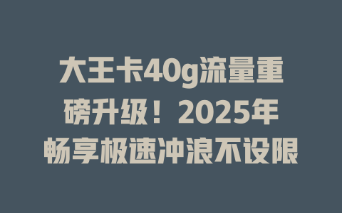 大王卡40g流量重磅升级！2025年畅享极速冲浪不设限