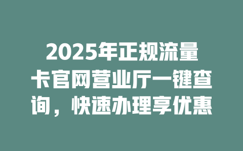 2025年正规流量卡官网营业厅一键查询，快速办理享优惠