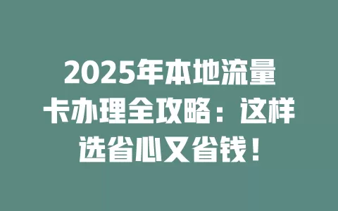 2025年本地流量卡办理全攻略：这样选省心又省钱！