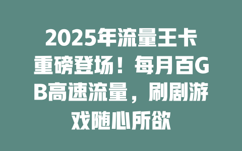 2025年流量王卡重磅登场！每月百GB高速流量，刷剧游戏随心所欲