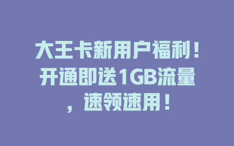 大王卡新用户福利！开通即送1GB流量，速领速用！