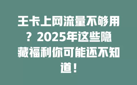 王卡上网流量不够用？2025年这些隐藏福利你可能还不知道！