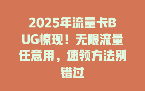 2025年流量卡BUG惊现！无限流量任意用，速领方法别错过