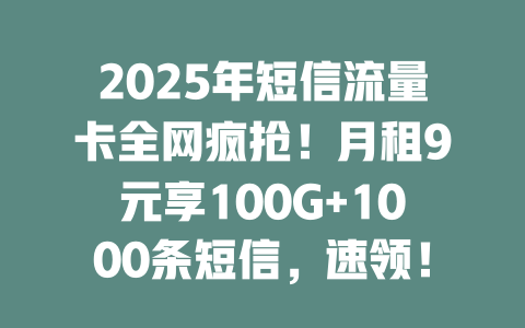 2025年短信流量卡全网疯抢！月租9元享100G+1000条短信，速领！