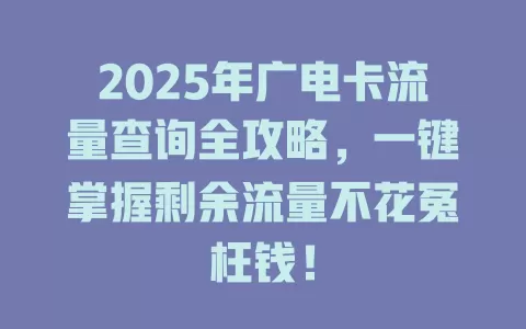 2025年广电卡流量查询全攻略，一键掌握剩余流量不花冤枉钱！