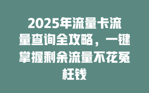 2025年流量卡流量查询全攻略，一键掌握剩余流量不花冤枉钱