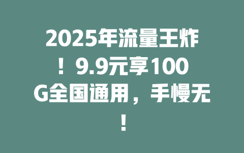 2025年流量王炸！9.9元享100G全国通用，手慢无！