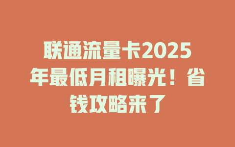 联通流量卡2025年最低月租曝光！省钱攻略来了
