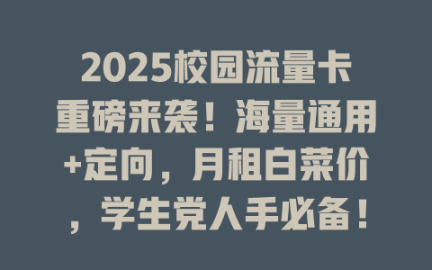 2025校园流量卡重磅来袭！海量通用+定向，月租白菜价，学生党人手必备！