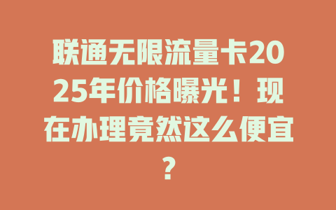 联通无限流量卡2025年价格曝光！现在办理竟然这么便宜？