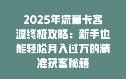 2025年流量卡客源终极攻略：新手也能轻松月入过万的精准获客秘籍