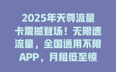 2025年天尊流量卡震撼登场！无限速流量，全国通用不限APP，月租低至惊喜价！