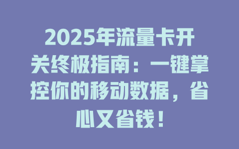 2025年流量卡开关终极指南：一键掌控你的移动数据，省心又省钱！