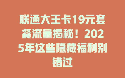 联通大王卡19元套餐流量揭秘！2025年这些隐藏福利别错过