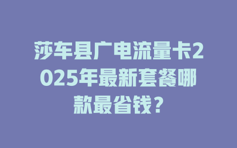 莎车县广电流量卡2025年最新套餐哪款最省钱？