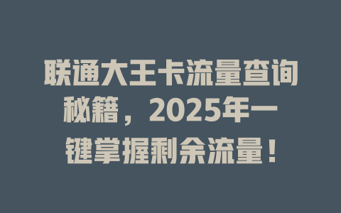 联通大王卡流量查询秘籍，2025年一键掌握剩余流量！