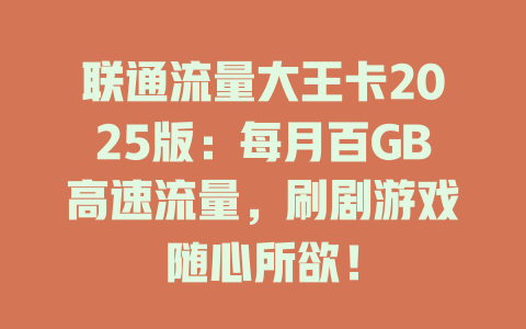 联通流量大王卡2025版：每月百GB高速流量，刷剧游戏随心所欲！